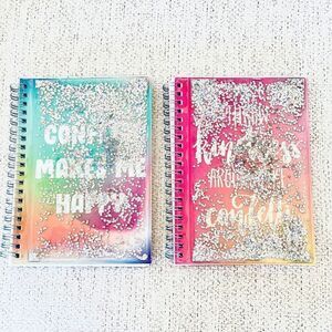 NWT Greenbrier 2 Gorgeous Floating Moving Glitter Pink Blue Notebooks 7”Hx5”W